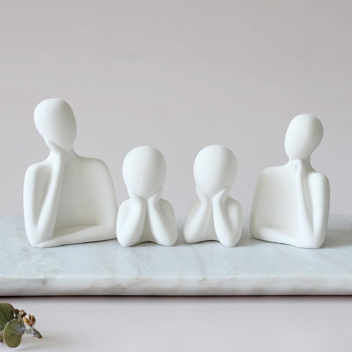 URBAN SENSE® | Couple Family Statue | Ceramic Thinker Sculpture | Home Decor Items for Living Room Show Piece | Table Artifact (White | Set of 4), People - Image 7