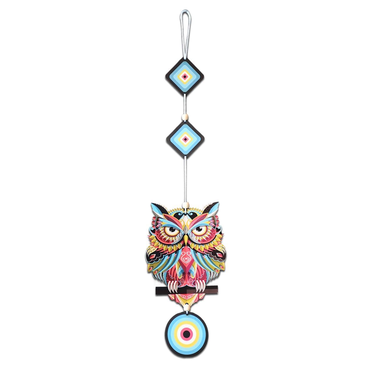DIYANSH ENTERPRISES Evil Eye Owl Wall Hanging for Home Decor | Nazar Battu with Hamsa Hand & Owl Design | MDF Wooden Hanging for Protection & Positive Vibes ? Blue & Brown - Image 2