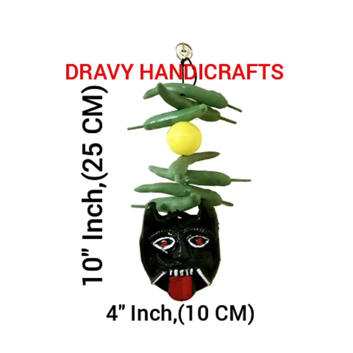 DRAVY HANDICRAFTS Nazar Battu Nimbu Mirchi Evil Eye Protector - Mahakal Face Plastic Mask Wall Hanging Nazar Suraksha Kawach Drishti Kavach for House Entrance, Office, Shops, Truck, Car(Set Of 2 Unit) - Image 3