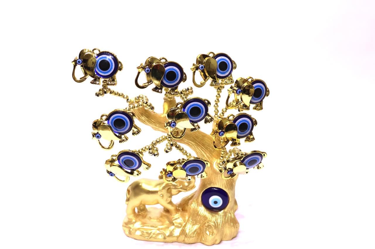 The Antique studio by SS Global Gold Evil Eye Tree Ornament with Elephant – Blue Evil Eye Beads, Decorative Lucky Charm for Protection & Prosperity - Image 4