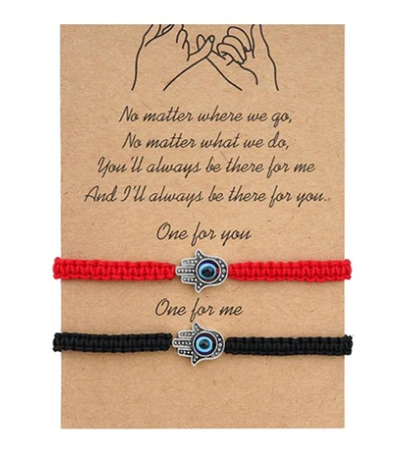 VR Creatives Evil Eye Hamsa Hand String 2Pcs Adjustable Red Black Cord Woven Bracelet for Protection and Luck Friendship Graduation Birthday Lovers Gift - Image 2