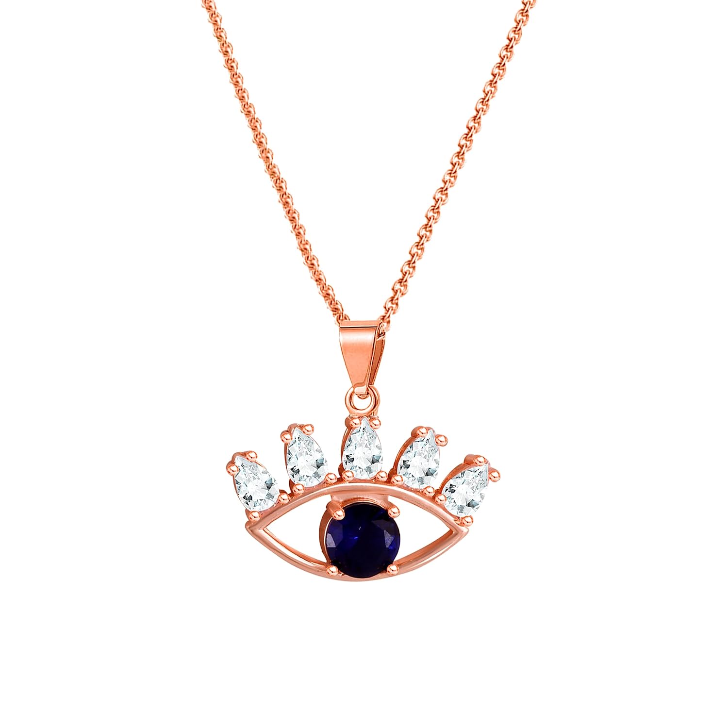 MEENAZ Pendant For Women Girls Ladies girlfriend Wife Evil eye Necklace hand locket Rose Gold Necklace AD CZ Necklace Diamond Pendants chains Valentine gifts Birthday Gift propose lovers love-388 - Image 3