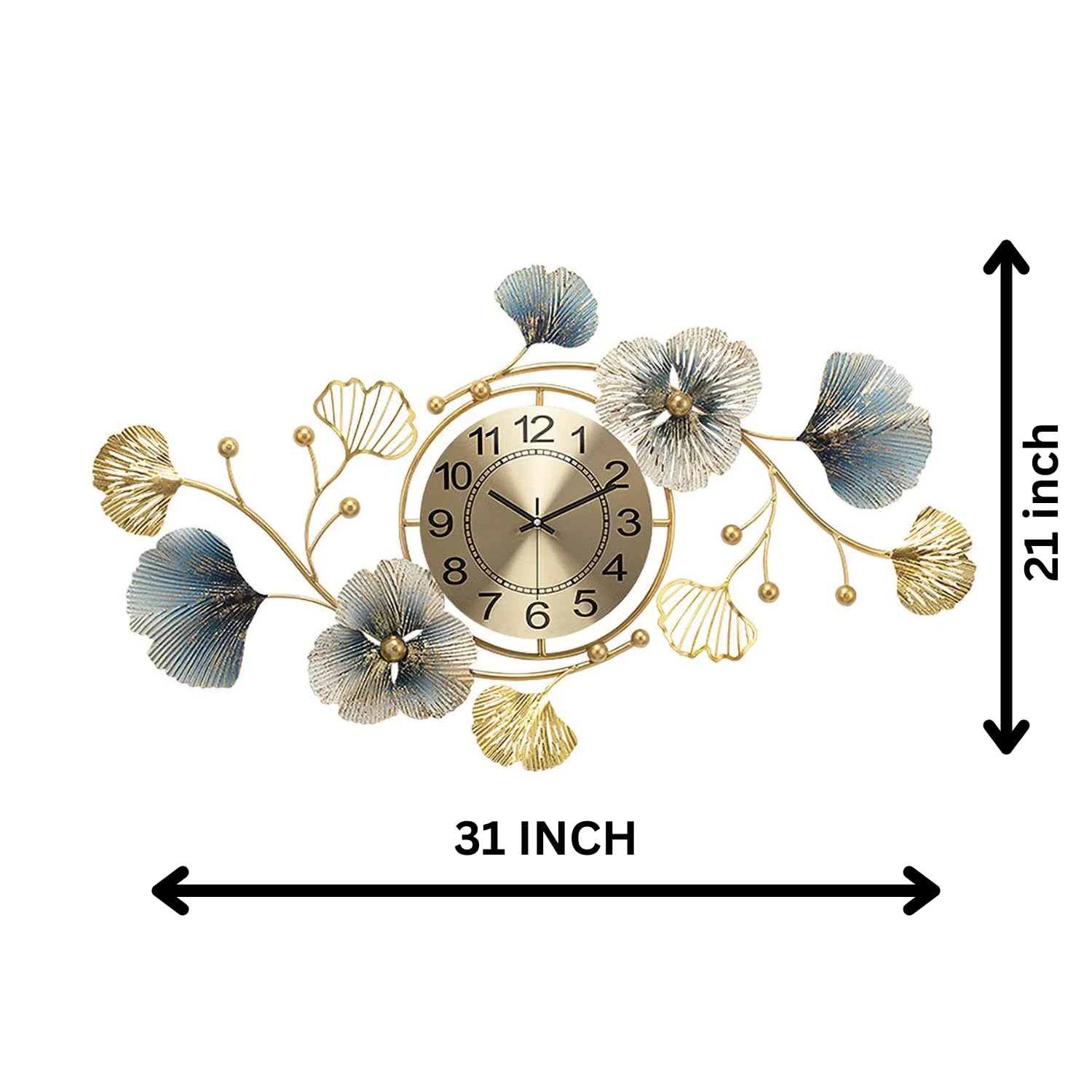 PREMIUM DECOR HUB Analog Metal Wall Clock- For Home Decor This Handcrafted Wall Clock , With Silent Clock No More Tick-Tock Quartz Mechanism, 70 Cm, Golden, Blue - Image 4