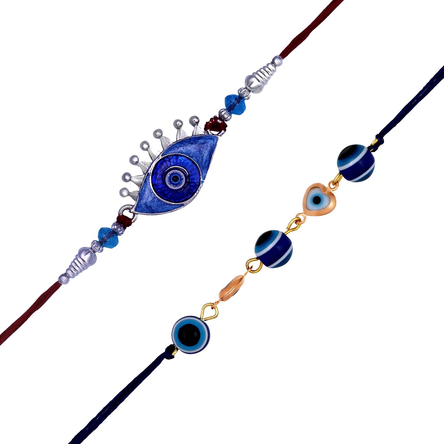 Mahi Combo of 2 Evil Eye Nazariya Rakhis with Blue Crystals and Meenakari Work Crystals for Bhaiya (RCO1105530M) - Image 4