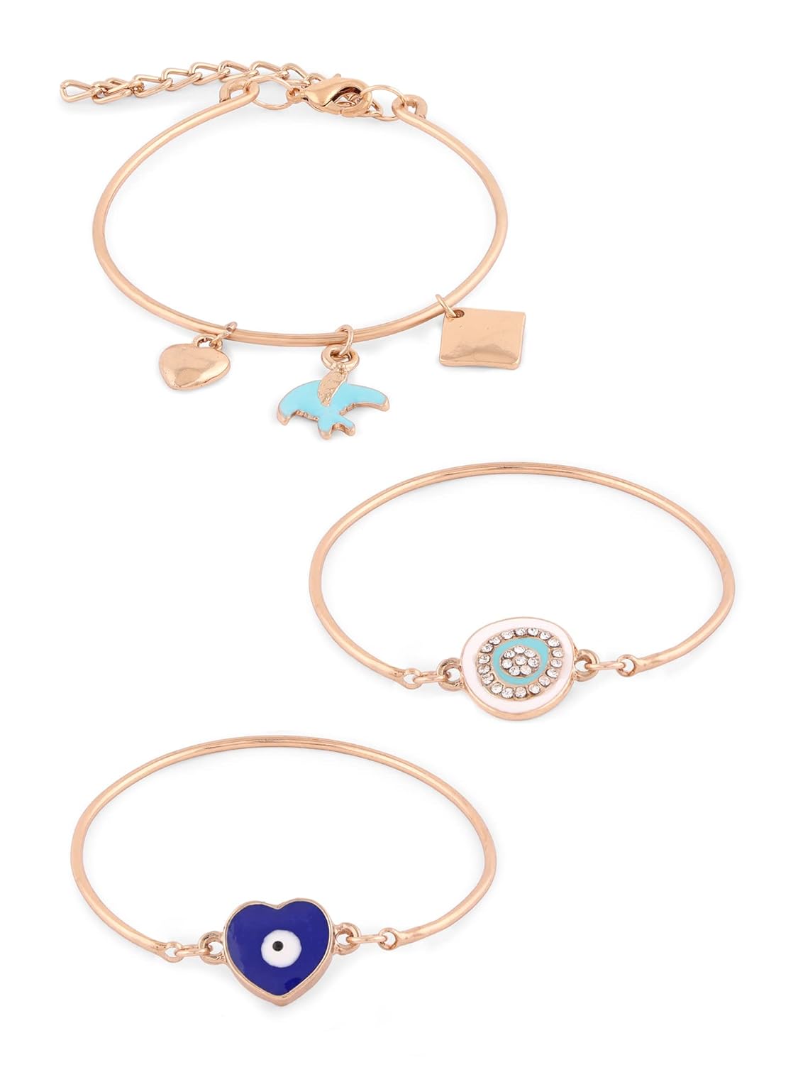 ZAVERI PEARLS Set of 3 Blue & White Enamel Contemporary Evil Eye Stack Bracelets For Women-ZPFK14634 - Image 2