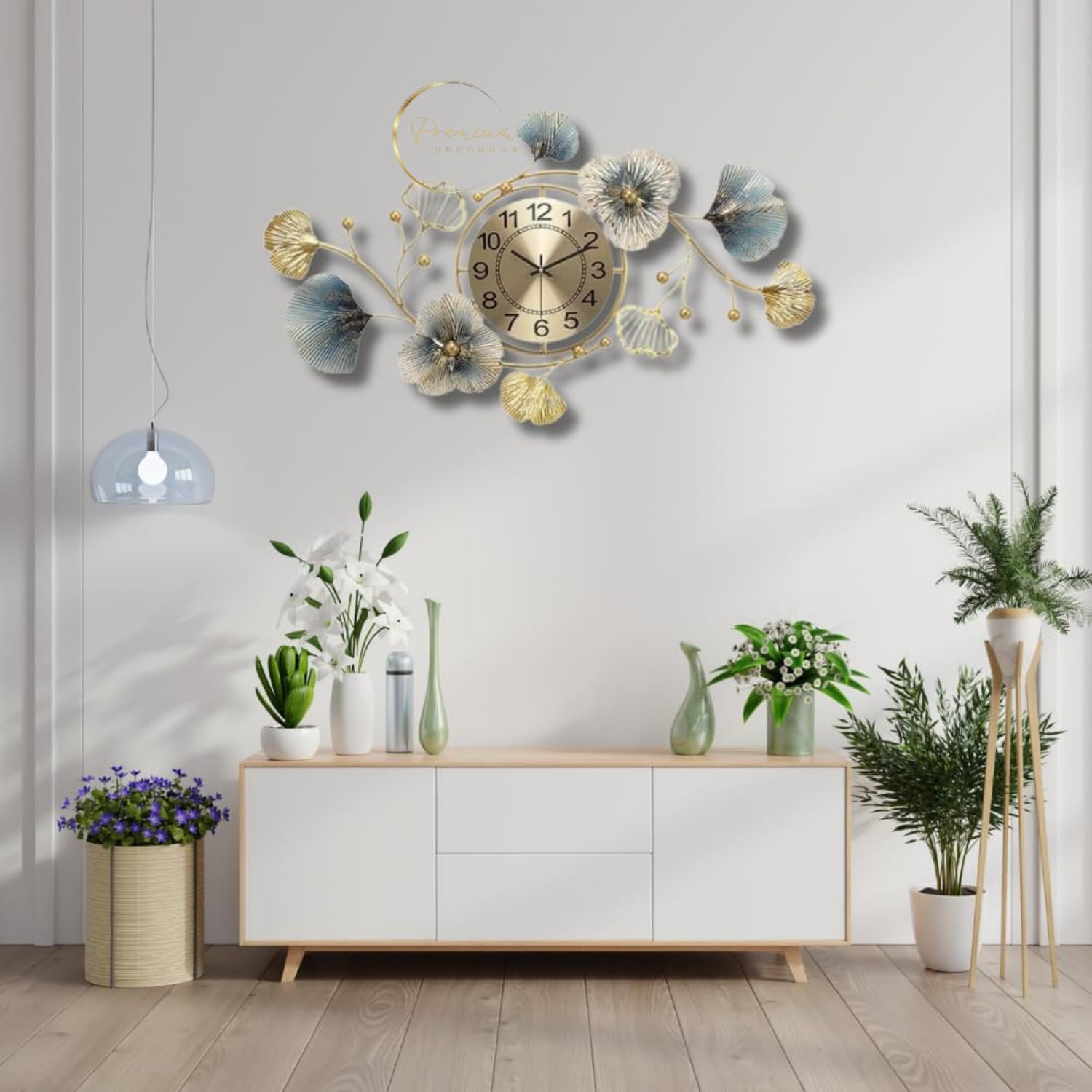 PREMIUM DECOR HUB Analog Metal Wall Clock- For Home Decor This Handcrafted Wall Clock , With Silent Clock No More Tick-Tock Quartz Mechanism, 70 Cm, Golden, Blue - Image 3