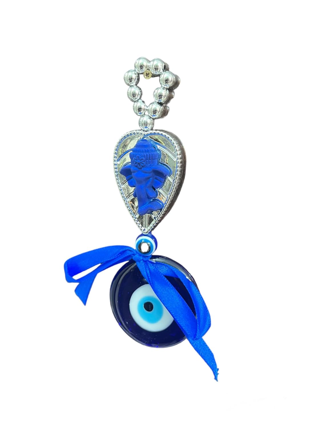 GIFTCITY® Blue Patta Ganesha Evil Eyes for Wall Hanging for Good Luck & Prosperity for Office Home Decor & Car Decorative Showpiece - 18 cm (Crystal, Blue) - Image 4