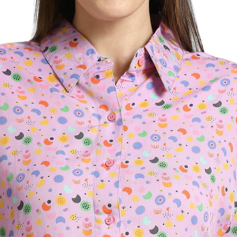 MAMATOBEE Oversized High-Low Tencel Twill Shirt: Sustainable Style with Evil Eye Print - for Chic Comfort |Maternity and Feeding-Friendly - Image 6