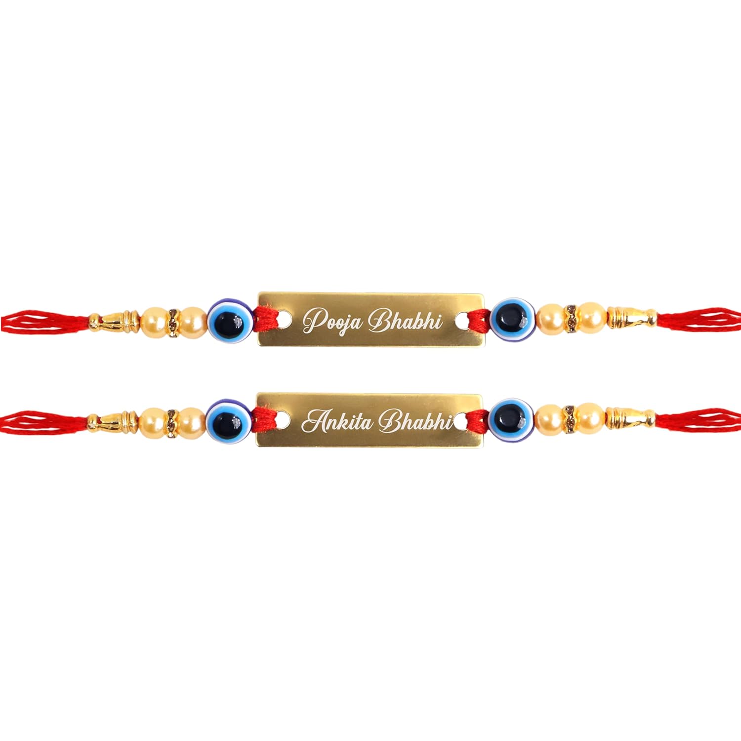 Innovative Gifts Personalized Red Evil Eye Rakhi with Name & Roli Chawal | Customized Rakhi for Brother | Engraved Name for Bhaiya | Raksha Bandhan Gift for Boys & Girls - Image 2
