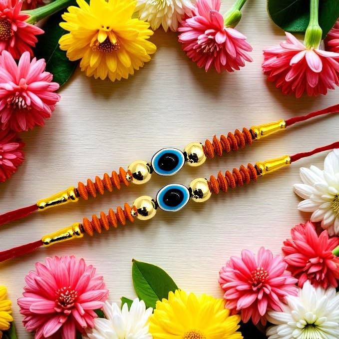 Elleva Bhaiya Bhabhi Evil Eye Rakhi Set for Brother Designer rakhis combo | bracelet rakhi for brother Unisex Adult rakshabandhan combo set of 4 (Pack of 1) - Image 7