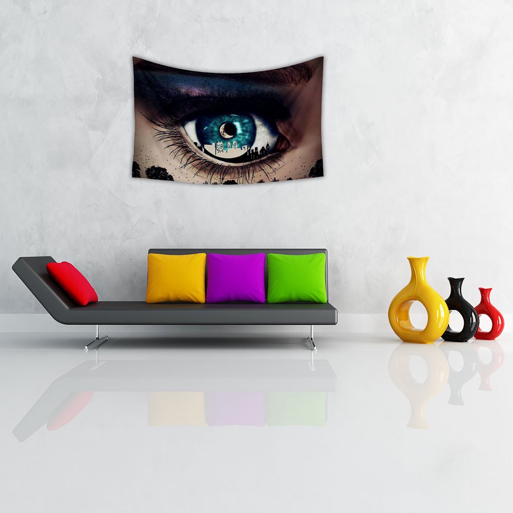 ArtzFolio Blue Woman Eye With City Inside Looking At Nature Canvas Fabric Painting Tapestry | Wall Art Hanging 36 x 24 inch (91 x 61 cms) - Image 7