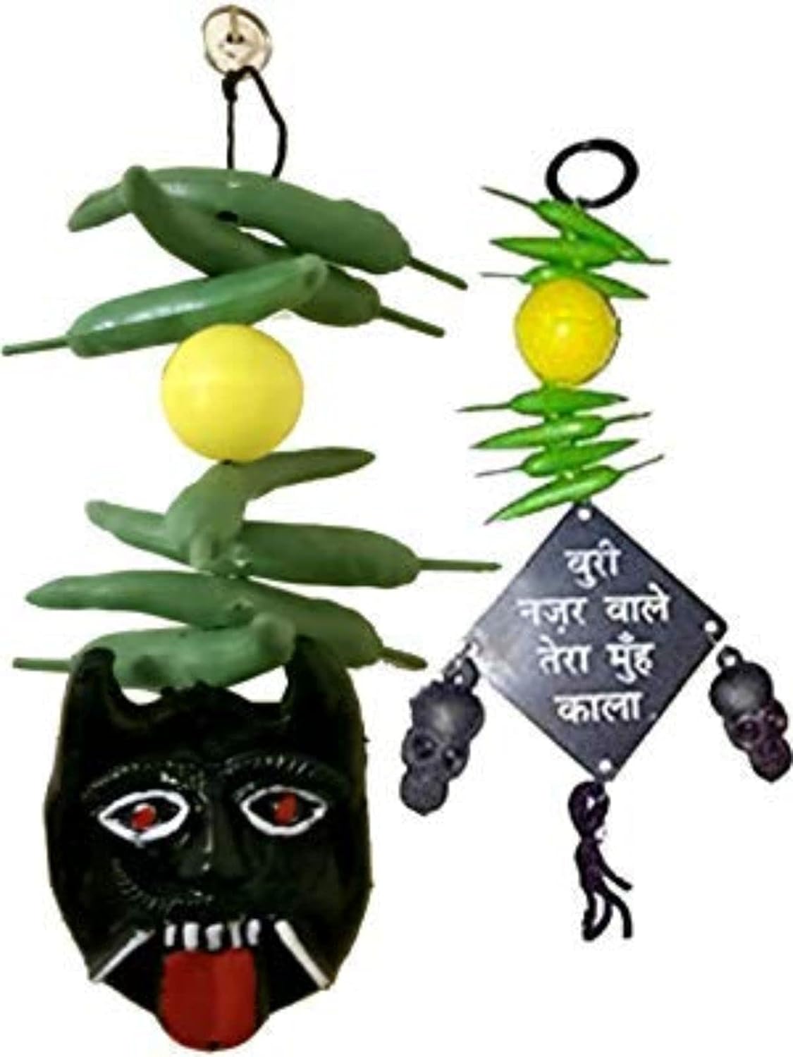 DRAVY HANDICRAFTS Nazar Battu Nimbu Mirchi Evil Eye Protector - Mahakal Face Plastic Mask Wall Hanging Nazar Suraksha Kawach Drishti Kavach for House Entrance, Office, Shops, Truck, Car(Set Of 2 Unit) - Image 2