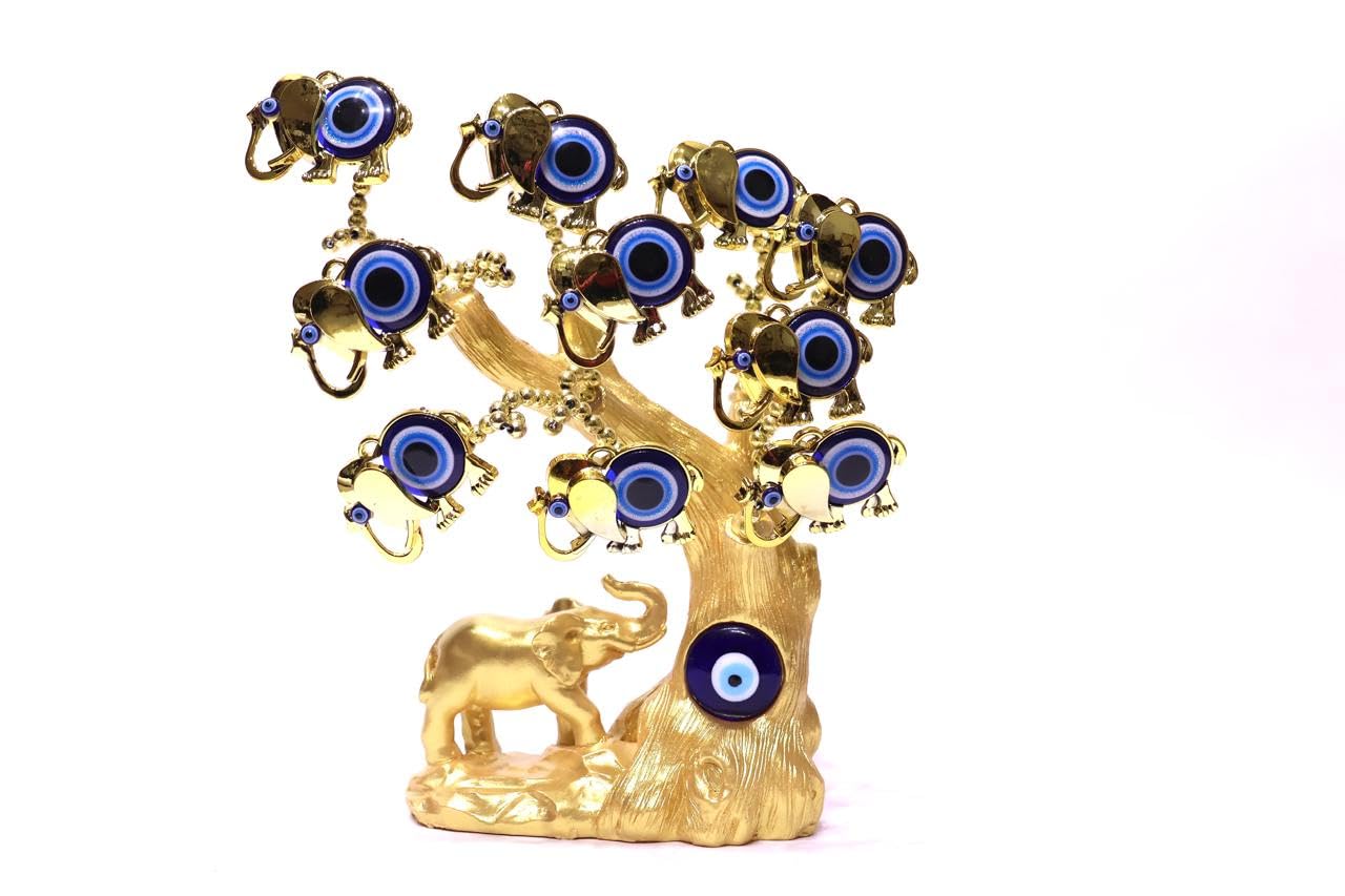 The Antique studio by SS Global Gold Evil Eye Tree Ornament with Elephant – Blue Evil Eye Beads, Decorative Lucky Charm for Protection & Prosperity - Image 2