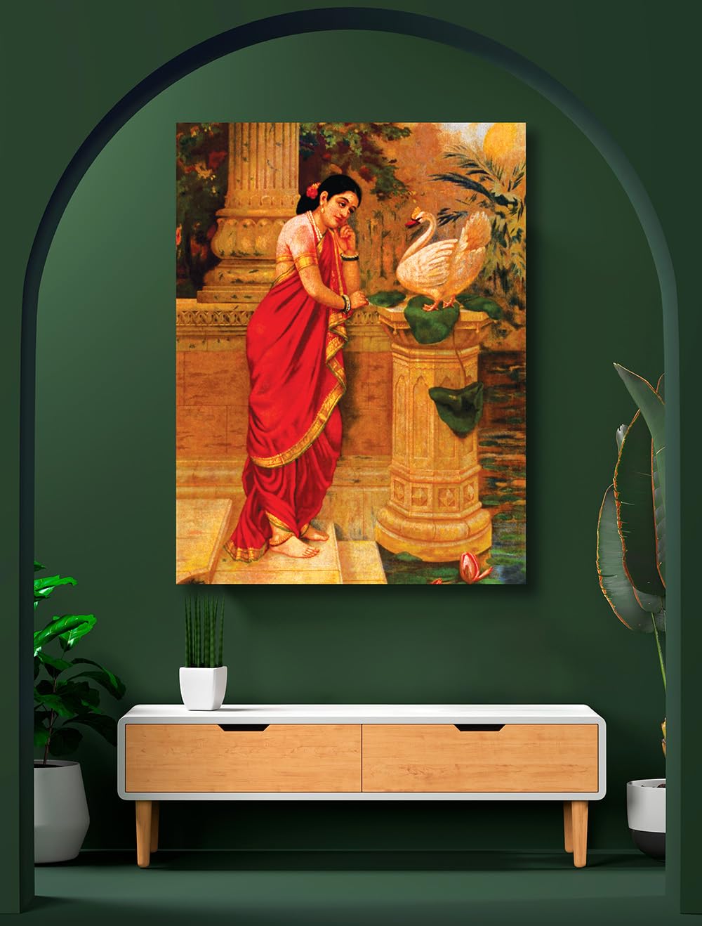 Namaste Home - Canvas Painting - Raja Ravi Varma's Painting - Hamsa Damayanti - Canvas Painting for Home and Office Decoration Wall Painting Without Frame (Cotton Canvas, Small Size 19X15 Inches, Multicolor) - Image 2