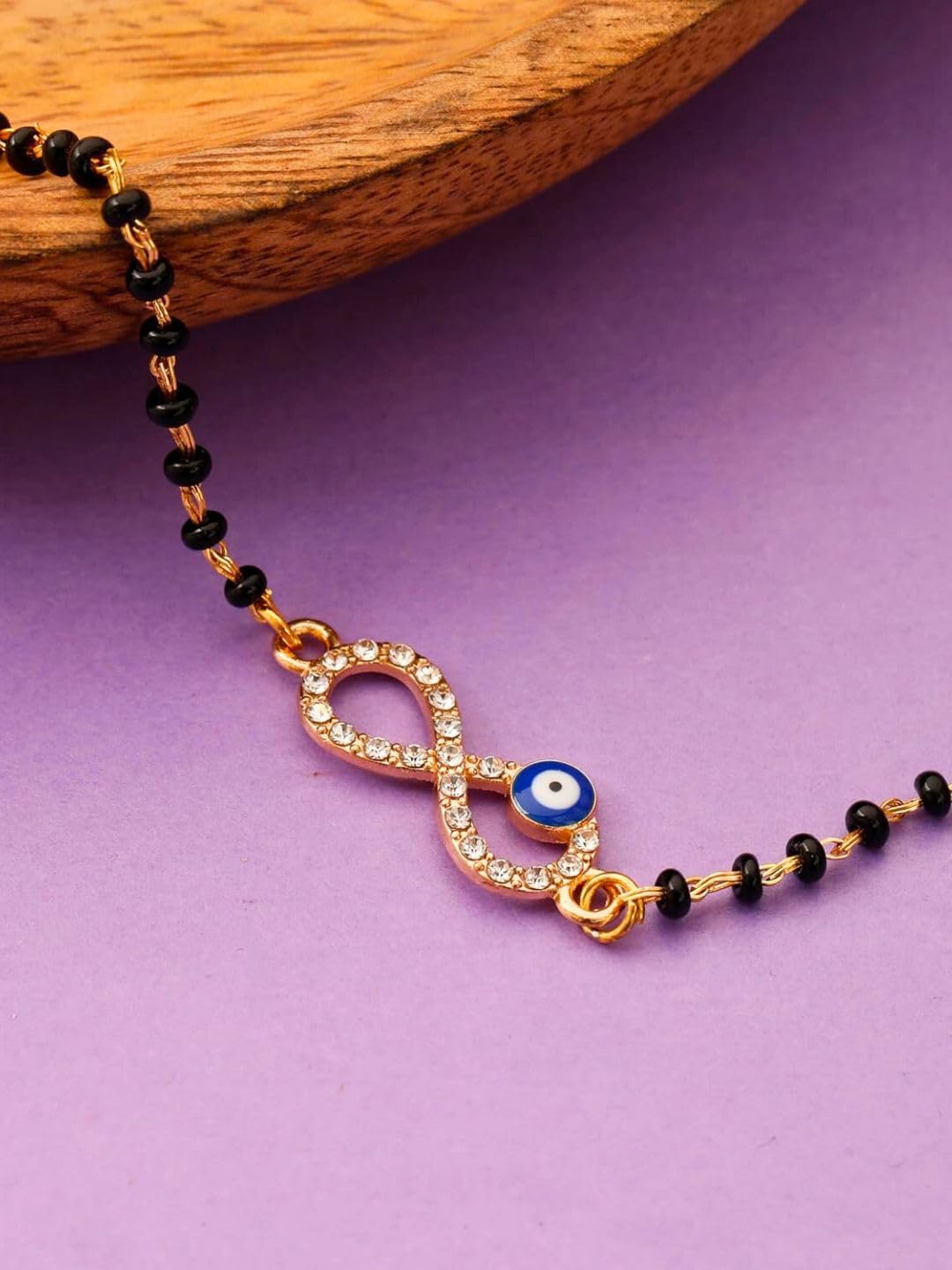 TipsyCloset Mangalsutra Bracalet Gold-Plated Evil Eye Hand Mangalsutra Bracelet for Women Girls Gold Stainless Steel Elegant Look Stylish Trending Bold Classy Bracelet - Image 4