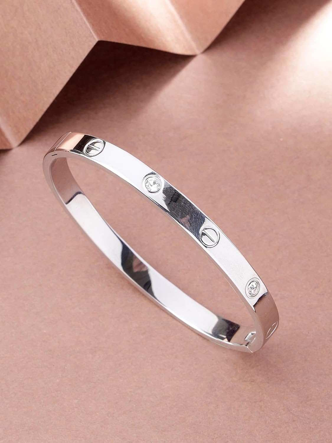 Scintillare By Sukkhi Classy Stainless Steel & Crystal Stones Openable Oval Kada Bracelet Jewellery for Women & Girls|Anti Tarnish Jewellery|Gift for Wife Girlfriend Mother - Image 5