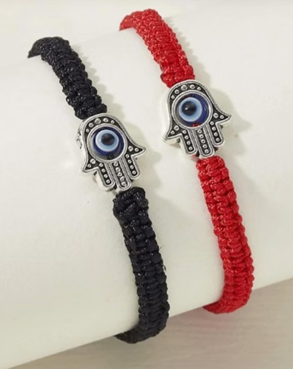 VR Creatives Evil Eye Hamsa Hand String 2Pcs Adjustable Red Black Cord Woven Bracelet for Protection and Luck Friendship Graduation Birthday Lovers Gift - Image 4