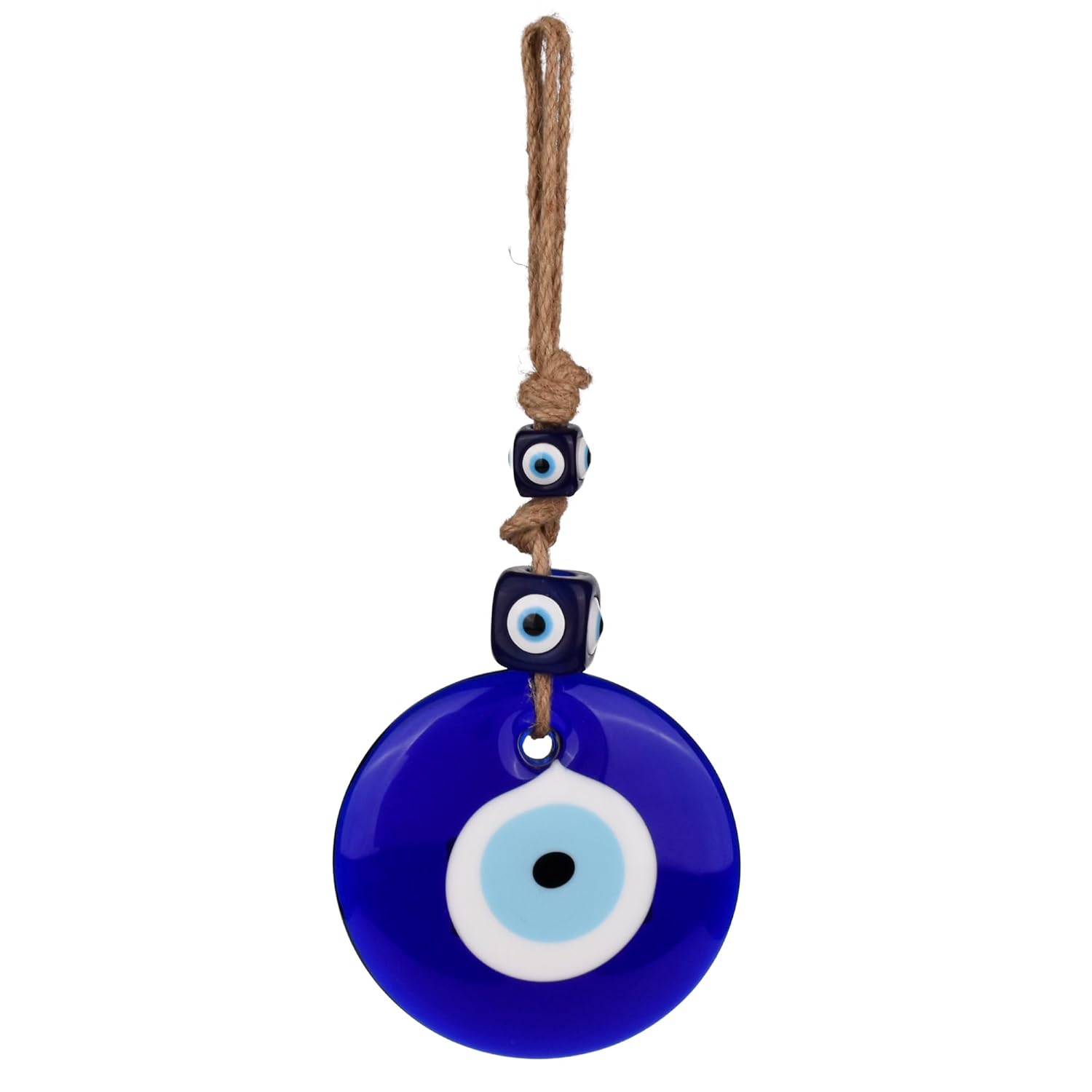 Kriti Life Glass Evil Eye Hanging | 26 cm Hight | Nazar Protection Wall Decor with Rope & Cube Beads | Spiritual Decor for Home, Office & Gifting - Image 2