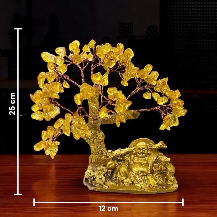 Home & Decor Artificial Tree Turkish Blue Evil Eyes Money Fortune Tree Protection Good Luck Gift Lucky Tree Amulet Table Centerpiece Ornament for Home Office Decor (Laughing Buddha Gold) - Image 3