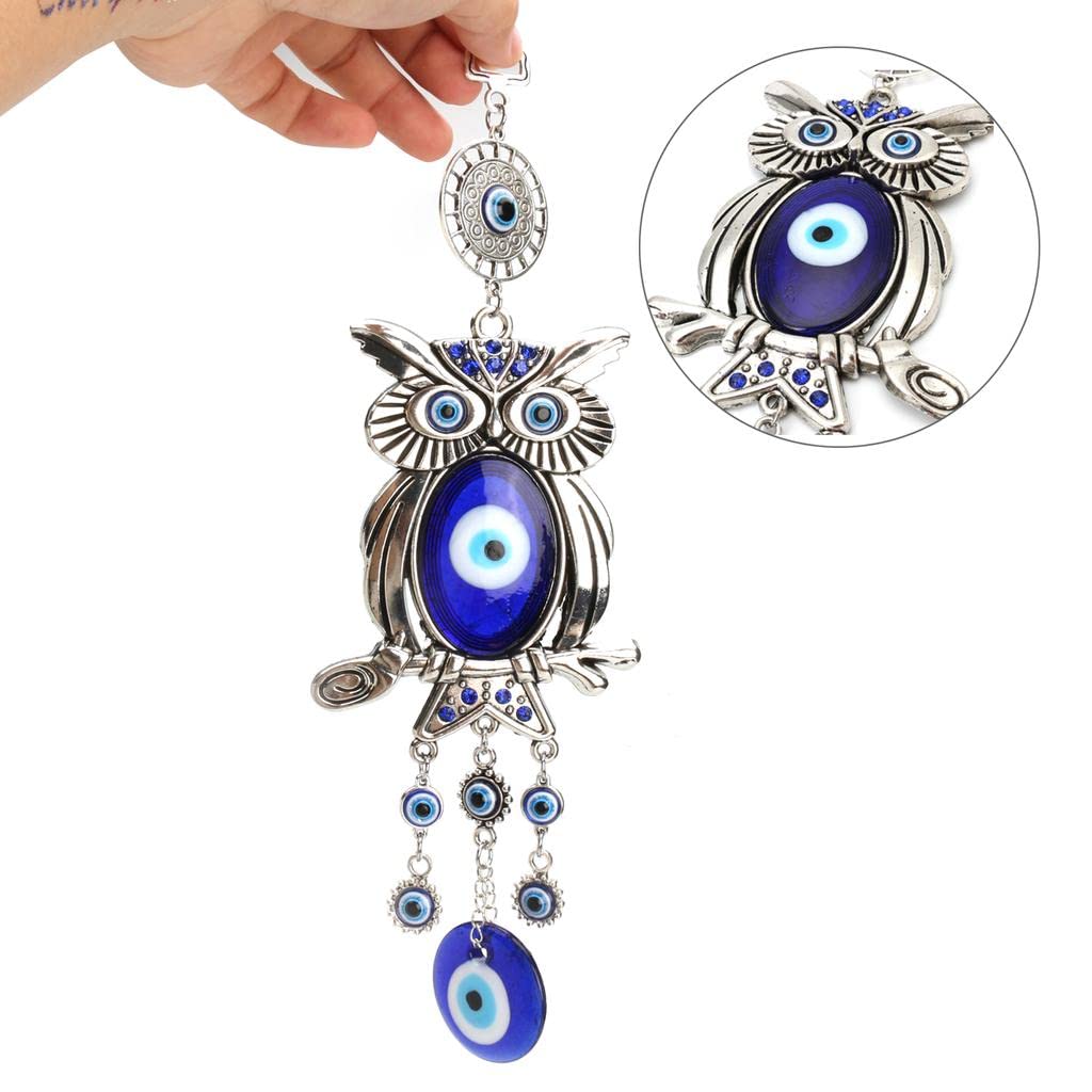 Blue Beads Blue Evil Eye Owl 11.7 Inches Pendant Decoration, Lucky Owl Hanging Ornament Amulet for Car, Home and Office for Protection and Blessing - Image 2