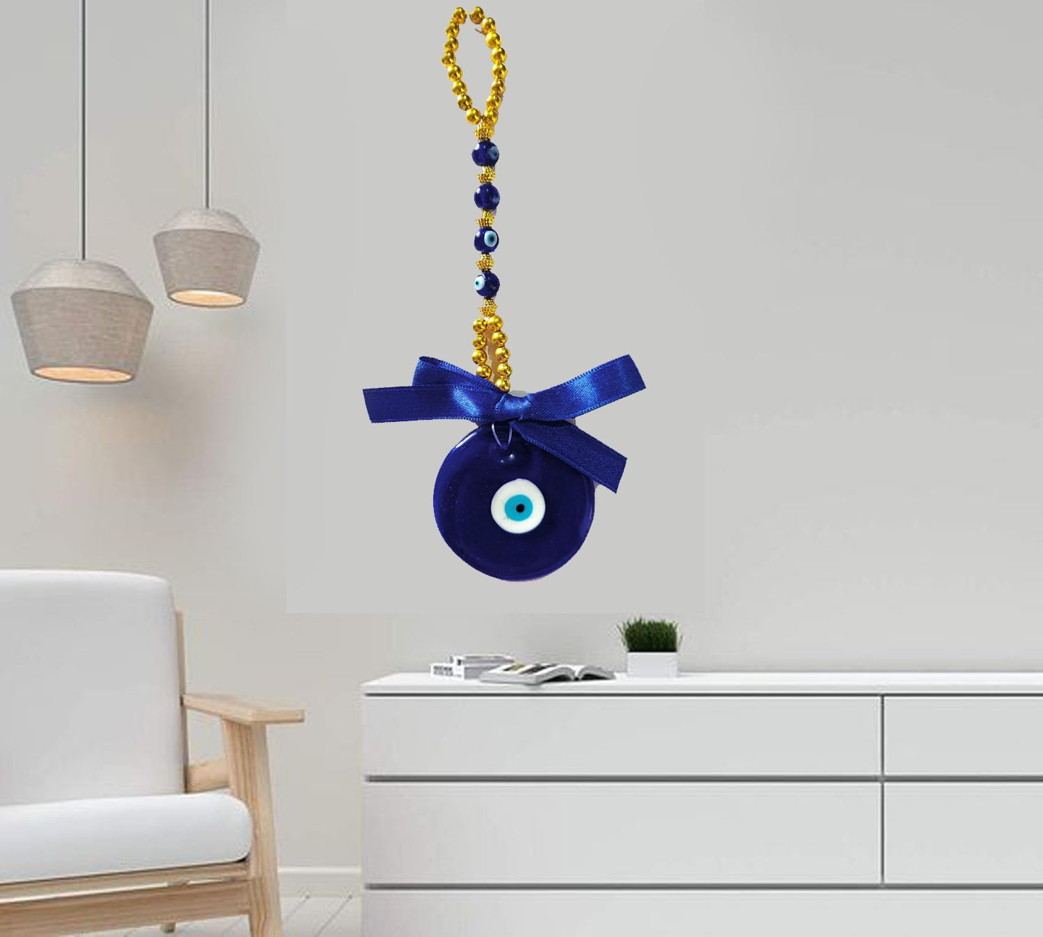 Stotram Evil Eye Home Decor Turkish Hamsa Glass Greek Wall Hanging Decoration Ornament Nazar Battu Boncugu Amulet Charms Talisman Devil Eyes Protection,Gold Pearl (20 C.m) - Image 10