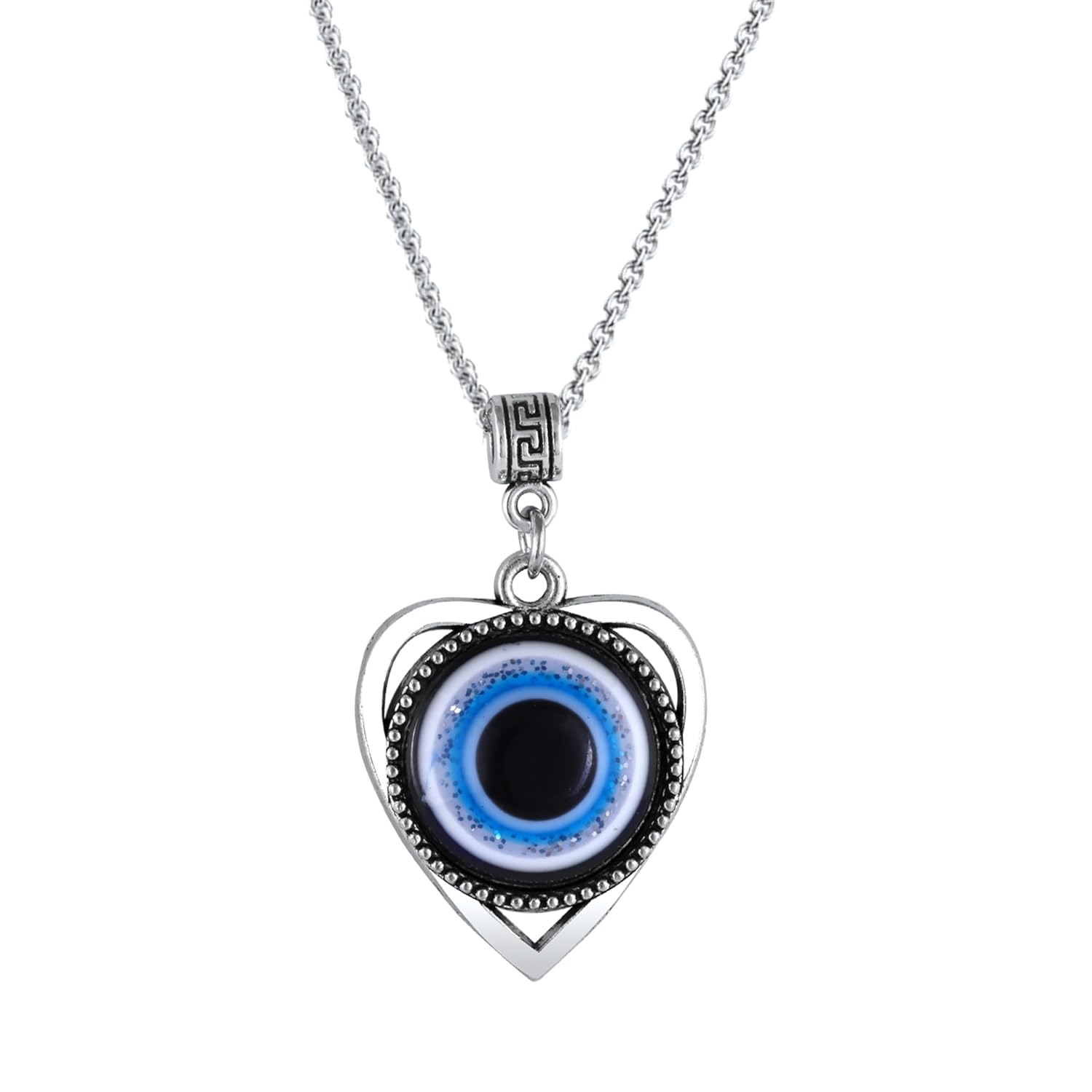 MEENAZ Evil eye Chain Pendant for Men Black Silver Boys Mens boyfriend gents Boy girls Women Unisex Stainless Steel platinum silver Necklace Chains Locket Valentine Titanium Stylish Pendant-410 - Image 2