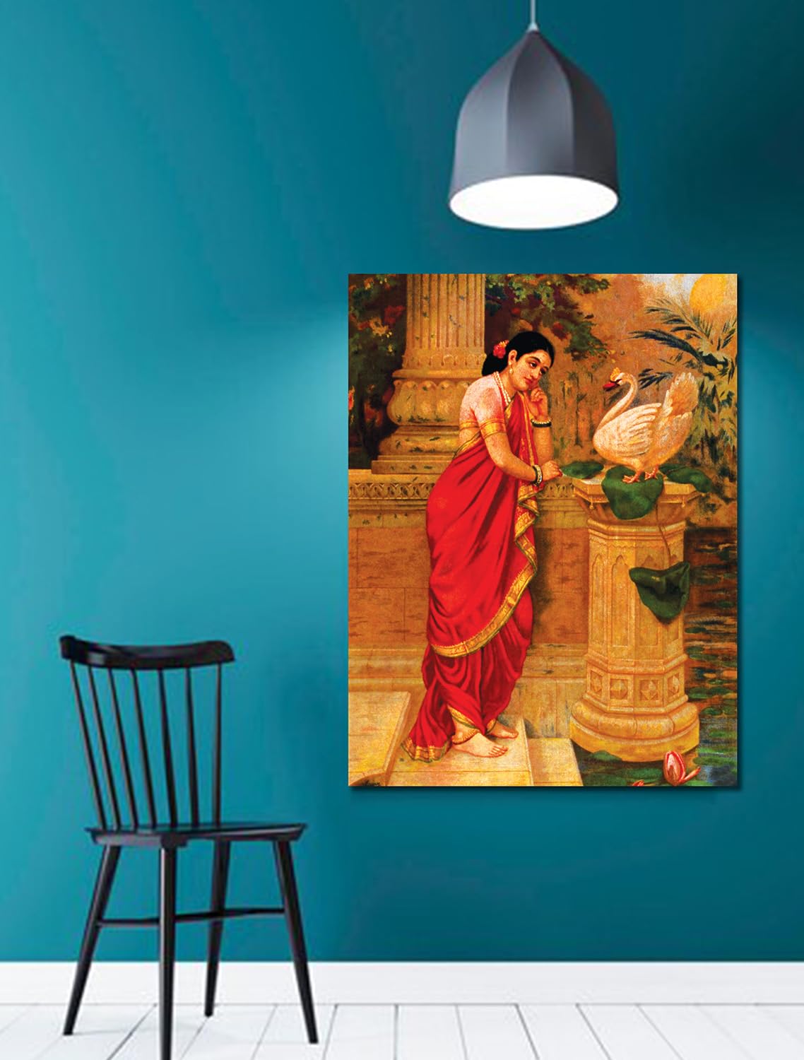 Namaste Home - Canvas Painting - Raja Ravi Varma's Painting - Hamsa Damayanti - Canvas Painting for Home and Office Decoration Wall Painting Without Frame (Cotton Canvas, Small Size 19X15 Inches, Multicolor) - Image 7