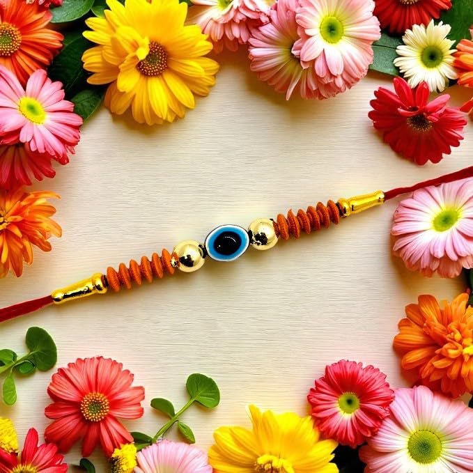 Elleva Bhaiya Bhabhi Evil Eye Rakhi Set for Brother Designer rakhis combo | bracelet rakhi for brother Unisex Adult rakshabandhan combo set of 4 (Pack of 1) - Image 3