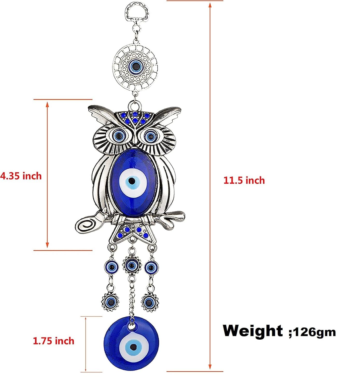 Blue Beads Blue Evil Eye Owl 11.7 Inches Pendant Decoration, Lucky Owl Hanging Ornament Amulet for Car, Home and Office for Protection and Blessing - Image 4