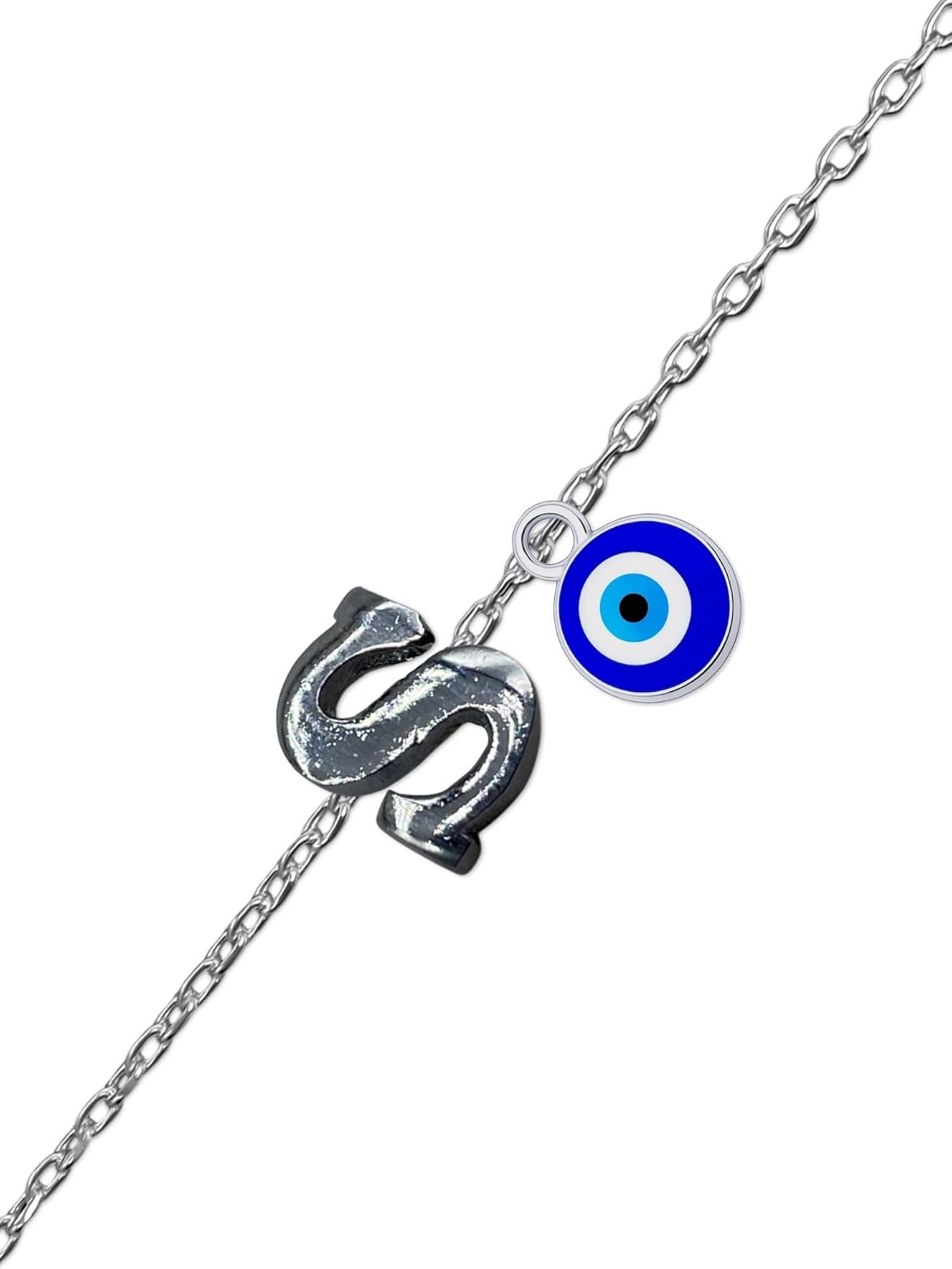S Letter Blue Evil Eye Initial Name Rakhi Lumba Silver Plated Adjustable Bracelet for Raksha Bandhan | Rakhee Celebration Bracelet Online for Bhaiya, Bhabhi, Brother, Sister In law - Image 2