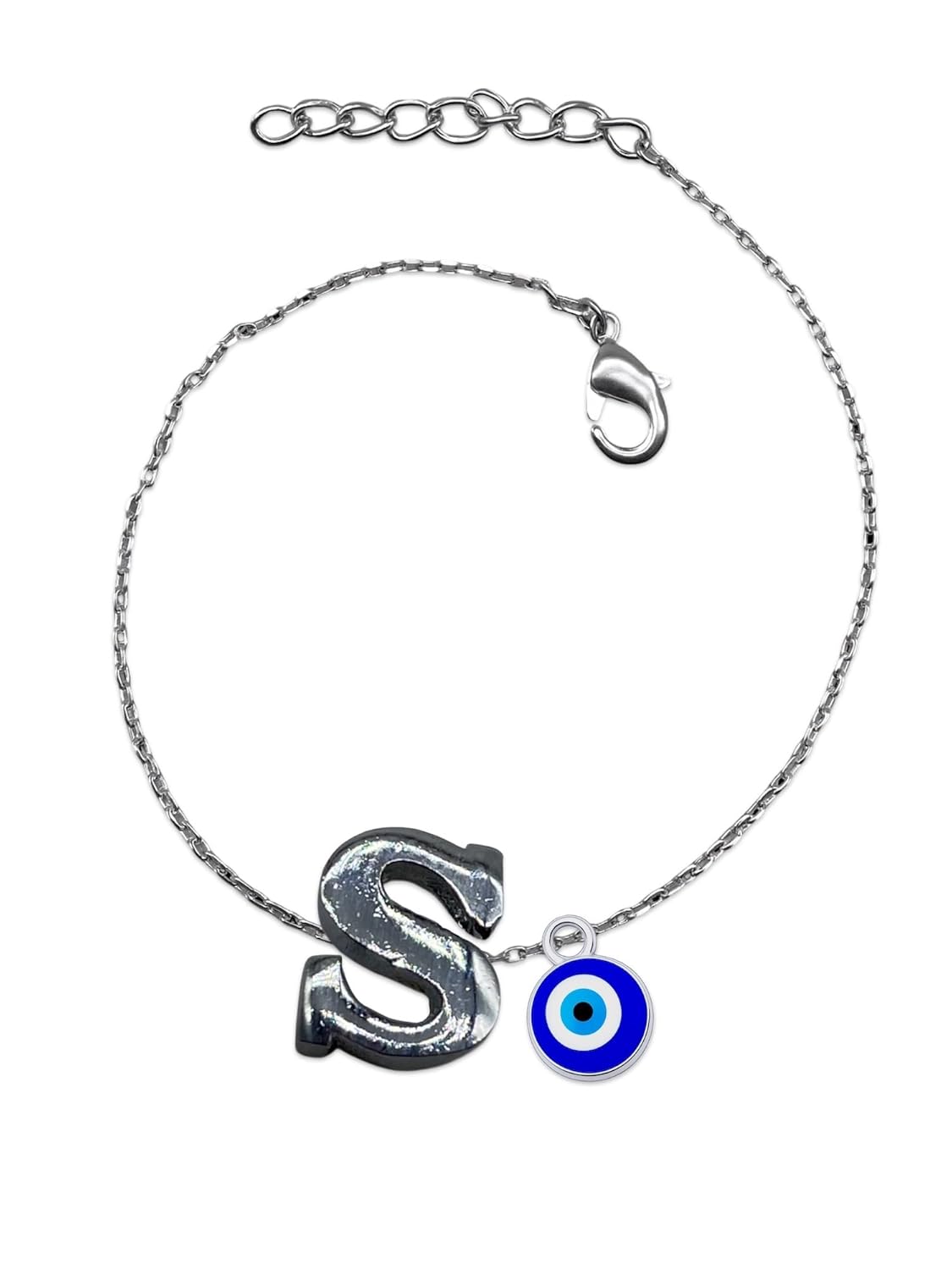 S Letter Blue Evil Eye Initial Name Rakhi Lumba Silver Plated Adjustable Bracelet for Raksha Bandhan | Rakhee Celebration Bracelet Online for Bhaiya, Bhabhi, Brother, Sister In law - Image 4