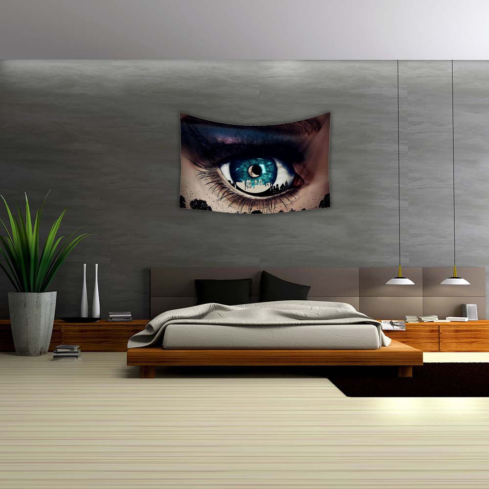 ArtzFolio Blue Woman Eye With City Inside Looking At Nature Canvas Fabric Painting Tapestry | Wall Art Hanging 36 x 24 inch (91 x 61 cms) - Image 8