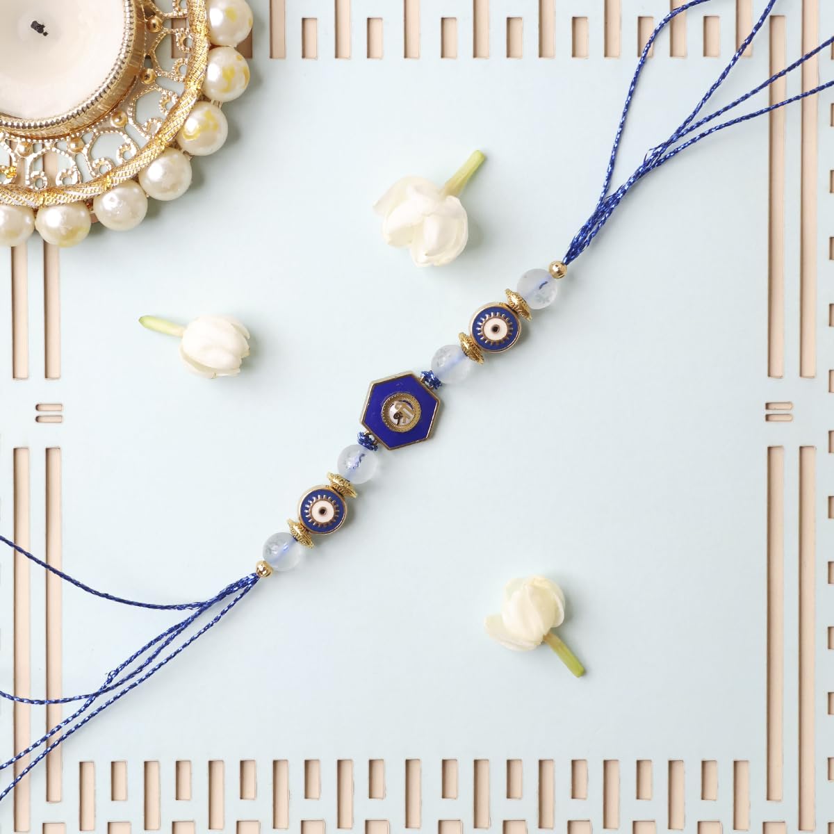 Shubhanjali Evil Eye Rakhi for Brother | Fancy Rakhi with Charm | Protect him from Nazar this Raksha Bandhan | Kumkum, Chawal, Roli in Potli included - Image 3