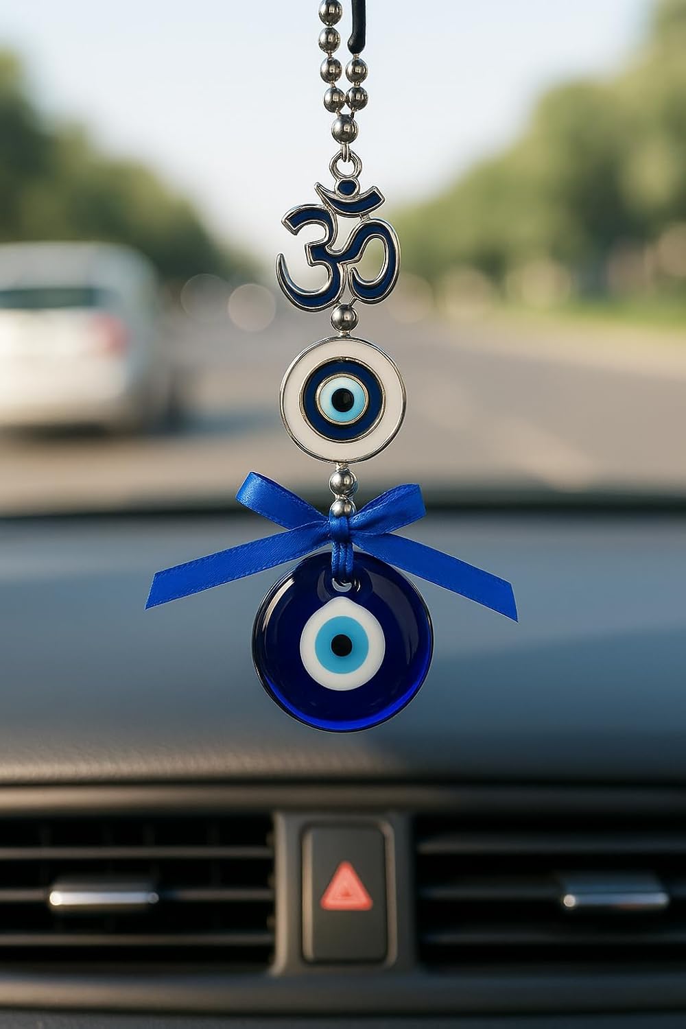 M.F.H OM and Round Small Handcrafted Evil Eye Hanging Protective Home Decor with Blue Nazar Beads, Evil Eye Hanging for Car and Home Enterence, Wall Hanging (2 Round Evil Eye) Combo - Image 6