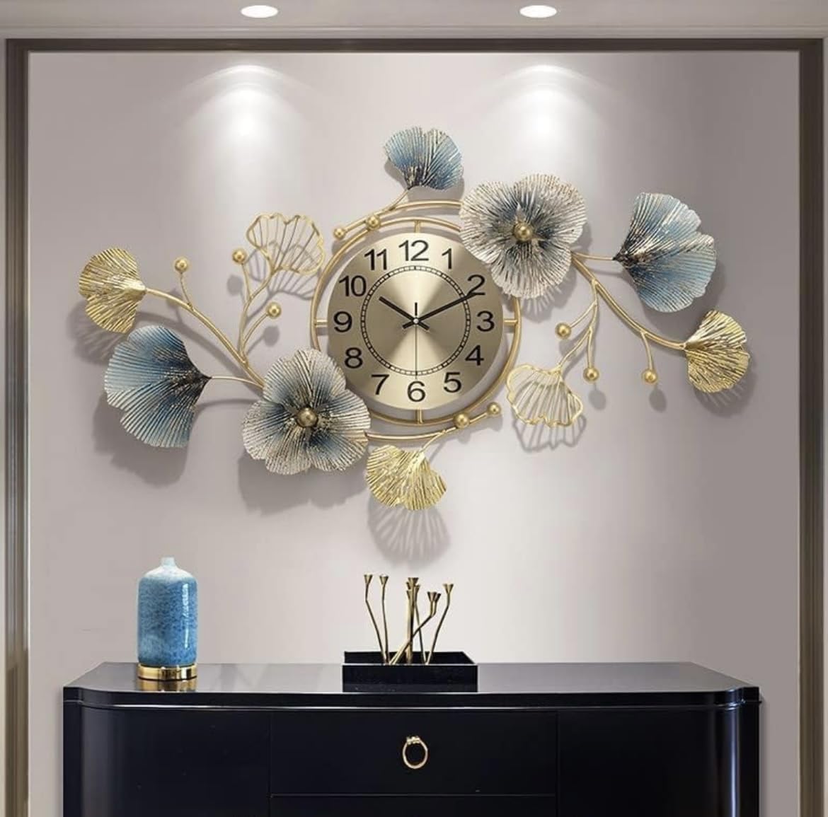 PREMIUM DECOR HUB Analog Metal Wall Clock- For Home Decor This Handcrafted Wall Clock , With Silent Clock No More Tick-Tock Quartz Mechanism, 70 Cm, Golden, Blue - Image 2