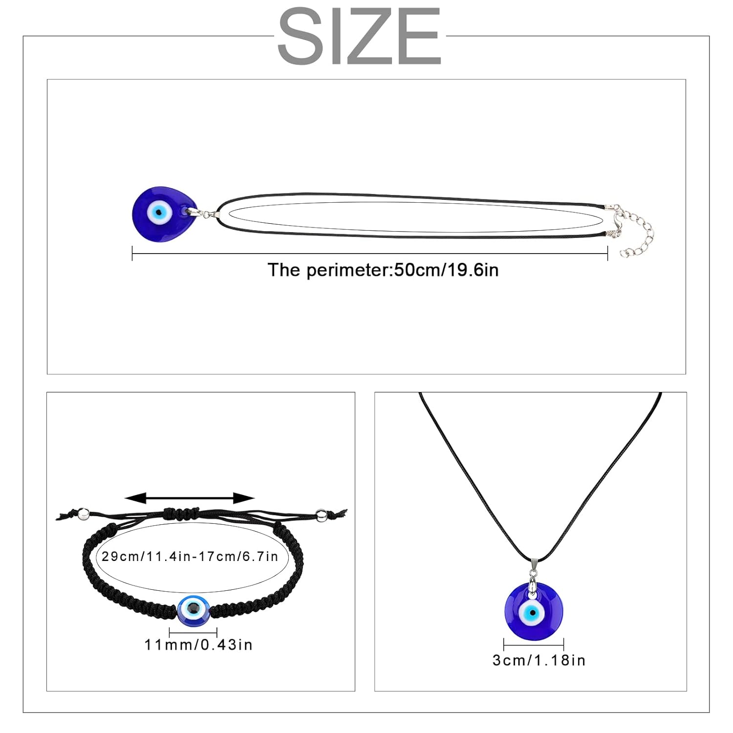 AIEX 4pcs Evil Eye Bracelets & 2pcs Necklaces, Nylon Handmade Turkish Evil Eye Bracelet Adjustable Good Luck Jewelry for Women Men Girls Boys (Black, Blue) - Image 3