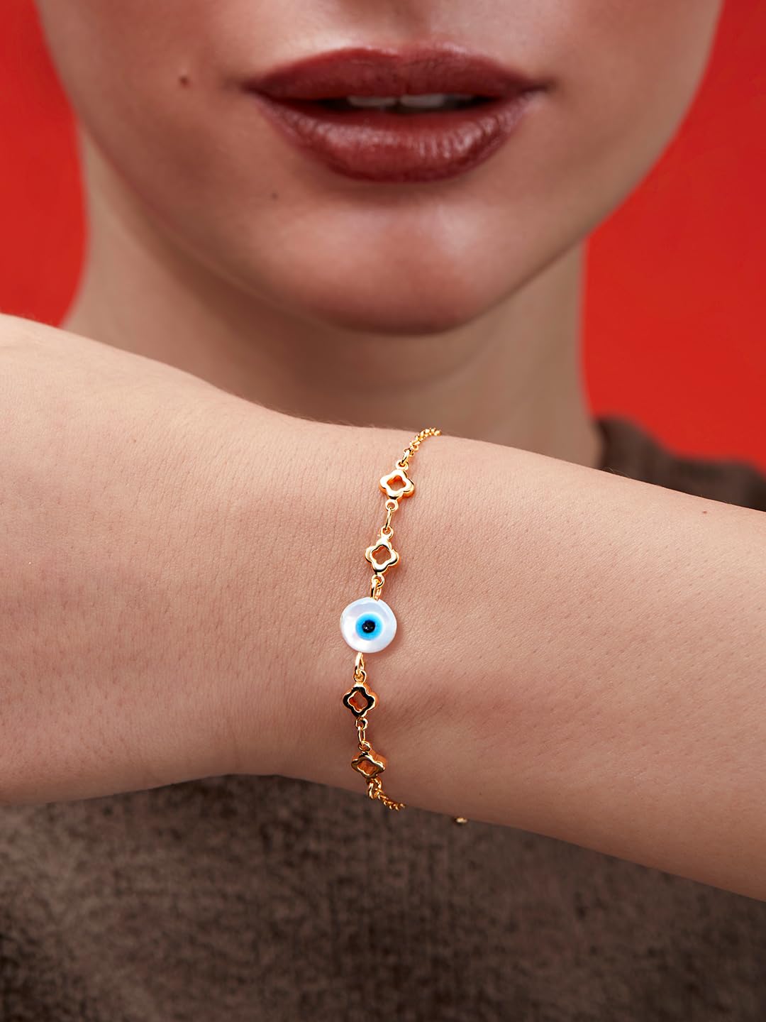 MINUTIAE Round Evil Eye Nazariya Plated Link Bracelet For Womens and Girls - Image 4