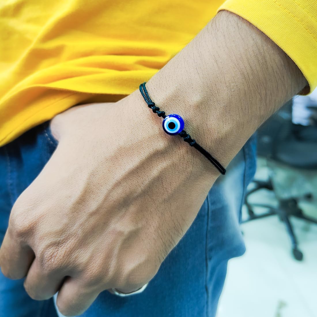 Gift Nest Evil Eye with Black Cord Handmade Bracelet for Unisex Adult Evil Eye Nazar Thread Adjustable Friendship Band For Women Men - Image 5