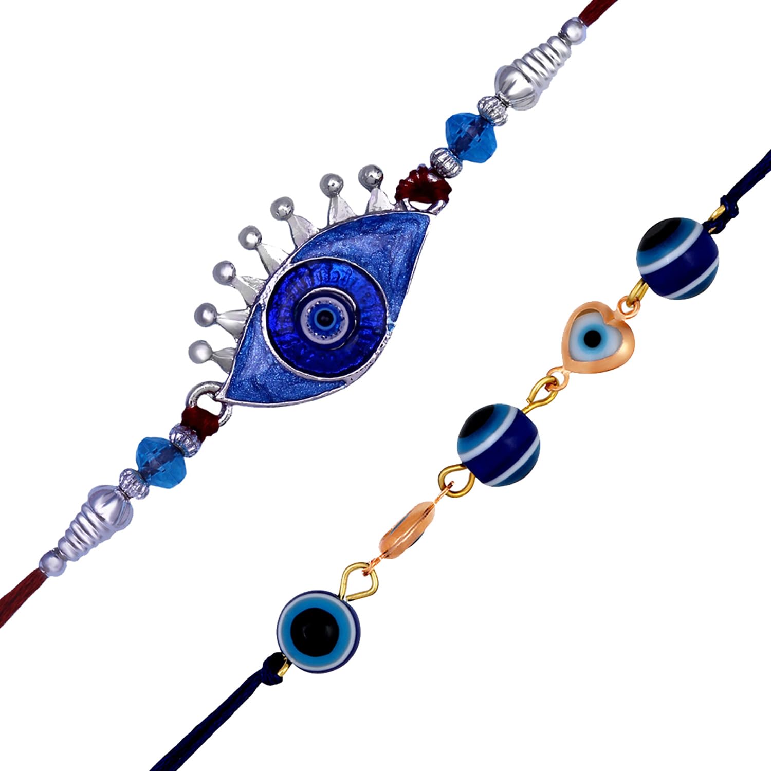 Mahi Combo of 2 Evil Eye Nazariya Rakhis with Blue Crystals and Meenakari Work Crystals for Bhaiya (RCO1105530M) - Image 2