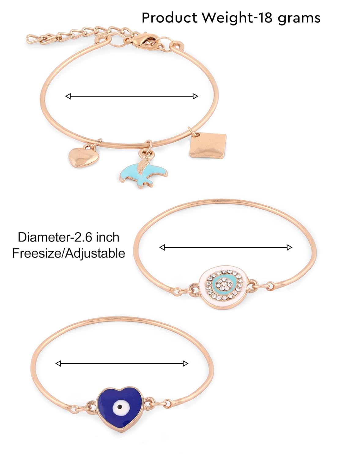 ZAVERI PEARLS Set of 3 Blue & White Enamel Contemporary Evil Eye Stack Bracelets For Women-ZPFK14634 - Image 8