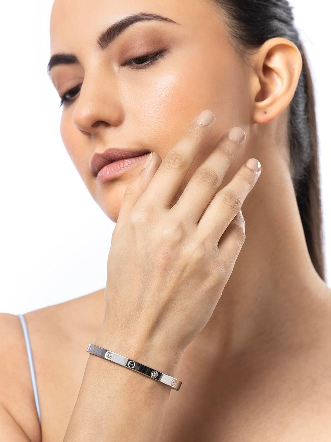 Scintillare By Sukkhi Classy Stainless Steel & Crystal Stones Openable Oval Kada Bracelet Jewellery for Women & Girls|Anti Tarnish Jewellery|Gift for Wife Girlfriend Mother - Image 3