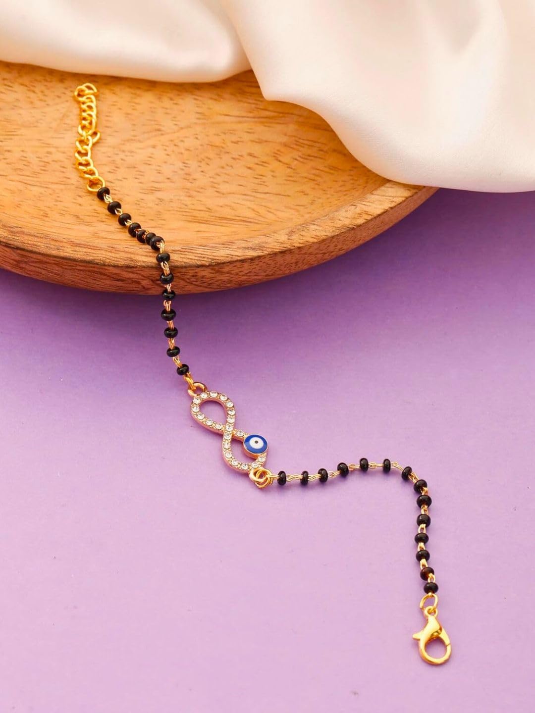 TipsyCloset Mangalsutra Bracalet Gold-Plated Evil Eye Hand Mangalsutra Bracelet for Women Girls Gold Stainless Steel Elegant Look Stylish Trending Bold Classy Bracelet - Image 5