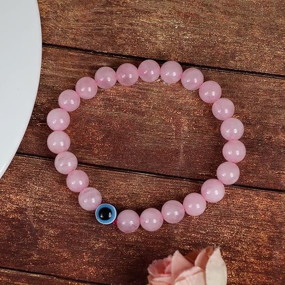 Rose Quartz Evil Eye Bracelet Attracts Love, Strengthen Relationship, Protection Reiki Crystal for Men & Women - Image 8