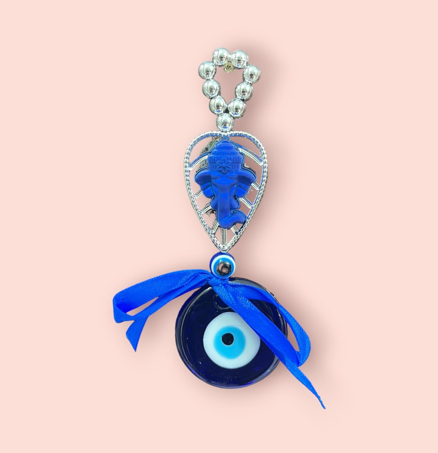 GIFTCITY® Blue Patta Ganesha Evil Eyes for Wall Hanging for Good Luck & Prosperity for Office Home Decor & Car Decorative Showpiece - 18 cm (Crystal, Blue) - Image 2