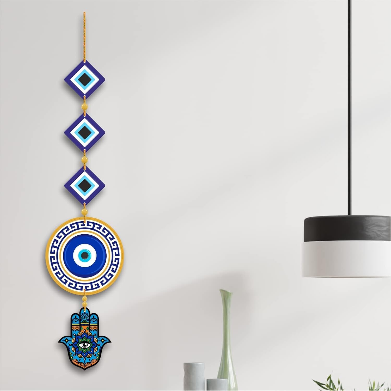 DIYANSH ENTERPRISES Evil Eye Wall Hanging with Hamsa Hand | Nazar Battu Decor for Home Protection | Blue Turkish Evil Eye Decorative Charm for Door, Balcony, Living Room - Image 4