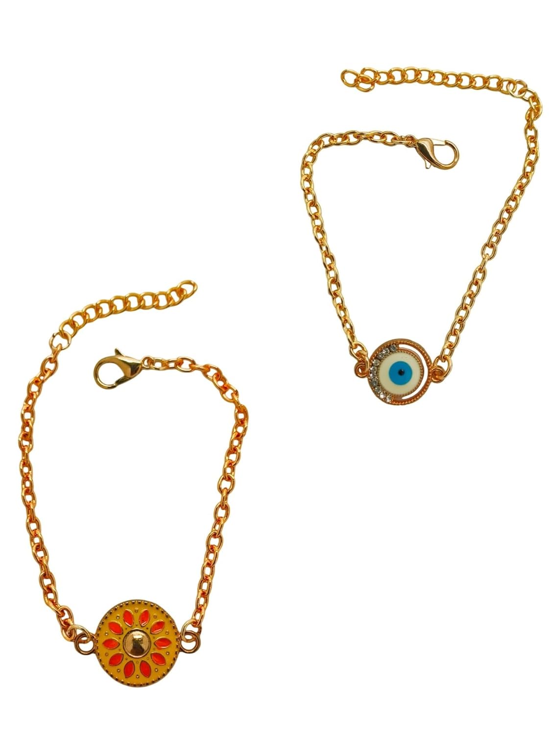 FemmibellaSet Of 2 Gold Plated Evil Eye Bracelet|Yellow Bracelet For Women| Bracelet Combo Set For Girls - Image 2