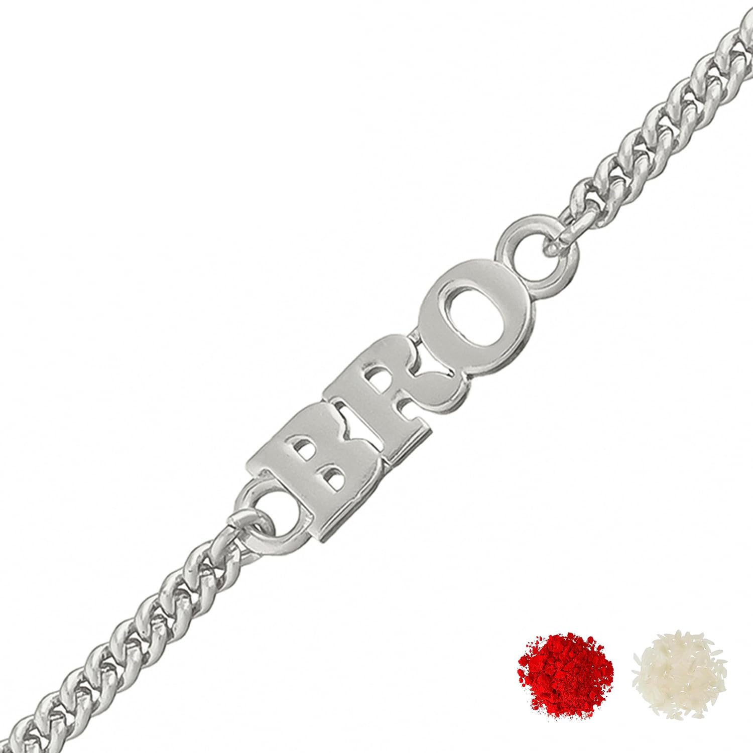 VOYLLA Silver Tone Fashionable Bro Bracelet Rakhi with Roli Chawal Pack -Rakhi For Brother - Image 2