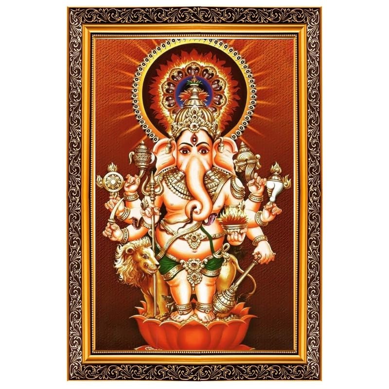QUEENS OF JEWELS Lord Ganesha Ganpati Ji Drishti Nazar Photo Frame For Wall/Table/Pooja Room (Acrylic Sheet) Golden-7x9-Q&J-16 - Image 2