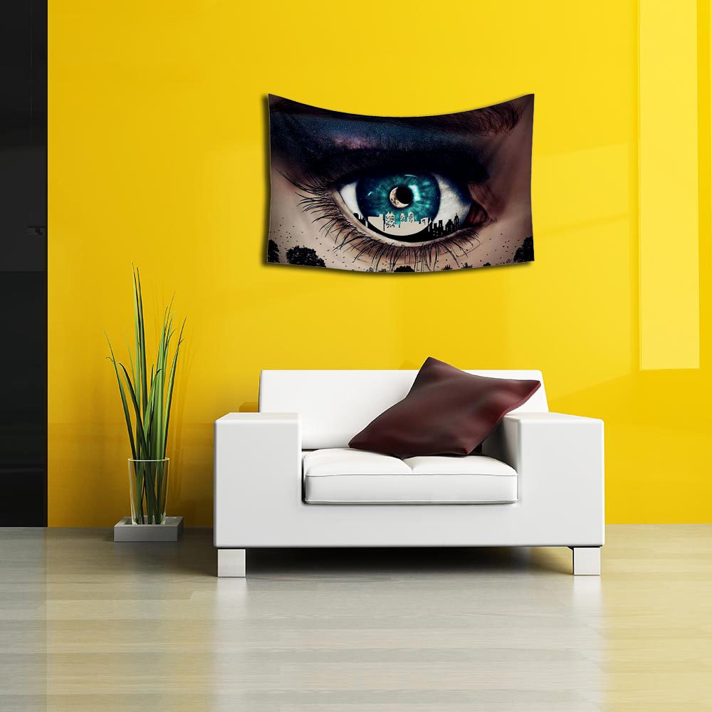 ArtzFolio Blue Woman Eye With City Inside Looking At Nature Canvas Fabric Painting Tapestry | Wall Art Hanging 36 x 24 inch (91 x 61 cms) - Image 9