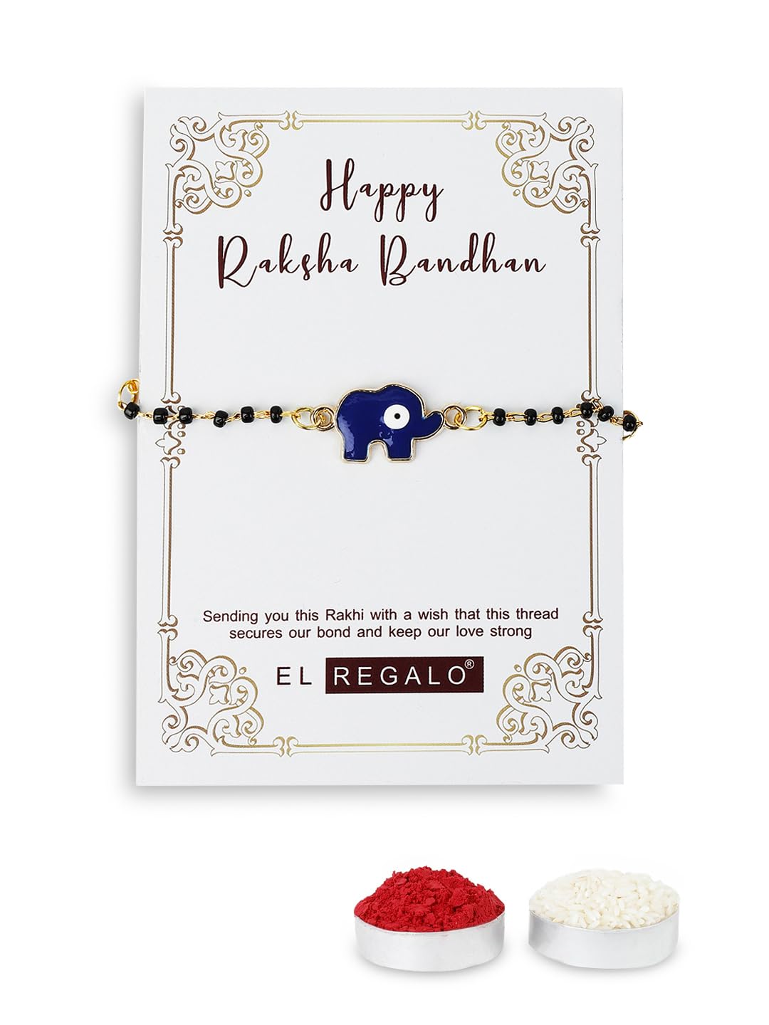 El Regalo Cute Evil Eye Nazaria Bracelet Rakhi for Babies/Kids with Roli Chawal, Rakhi Message card in Rakhi Gift Box- Baby Nazaria Rakhi - Image 4
